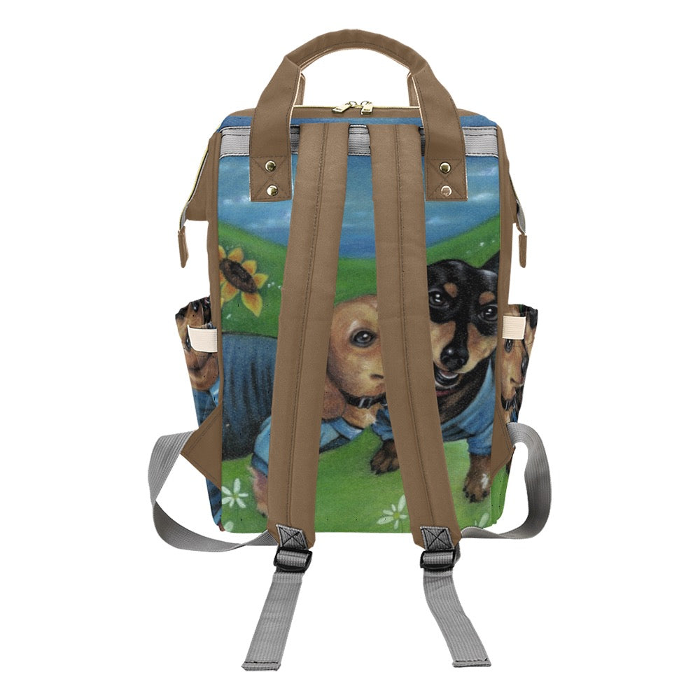 Playful Daschund Multi-Function Diaper Backpack/Diaper Bag (Model 1688)