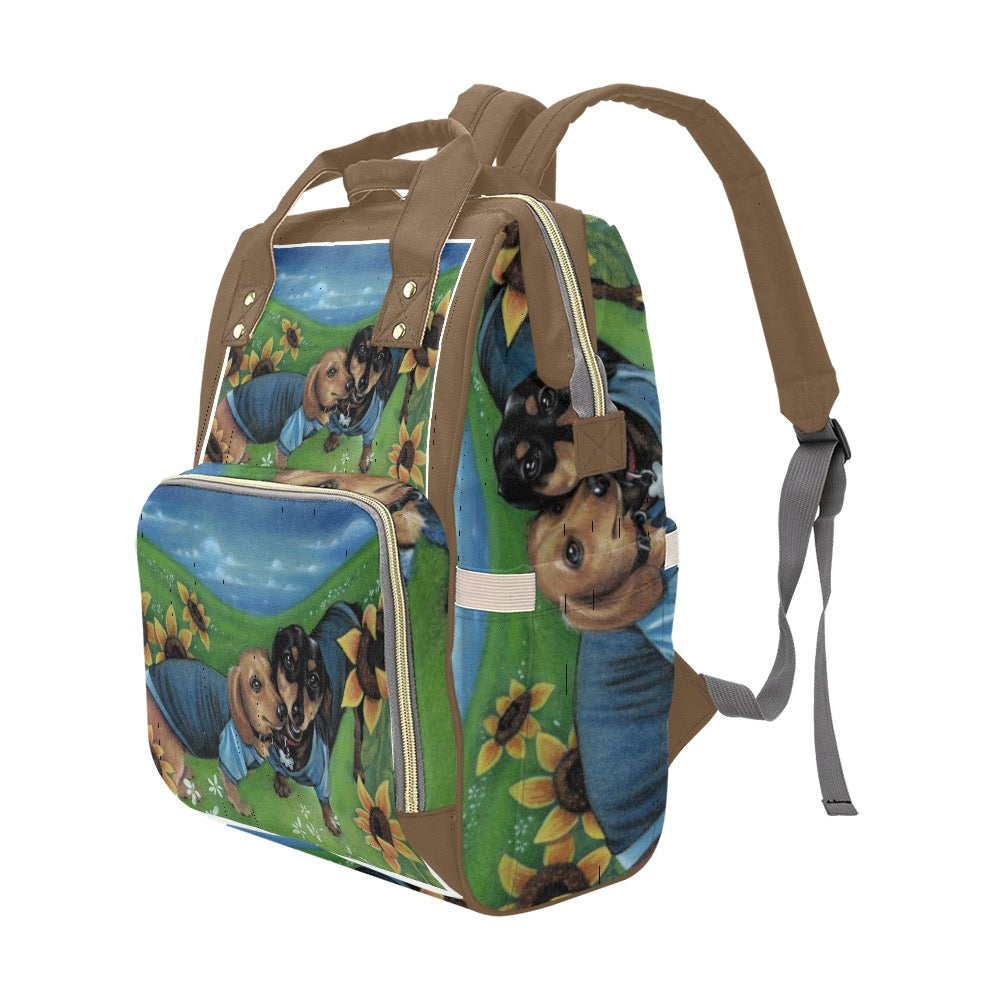 Playful Daschund Multi-Function Diaper Backpack/Diaper Bag (Model 1688)