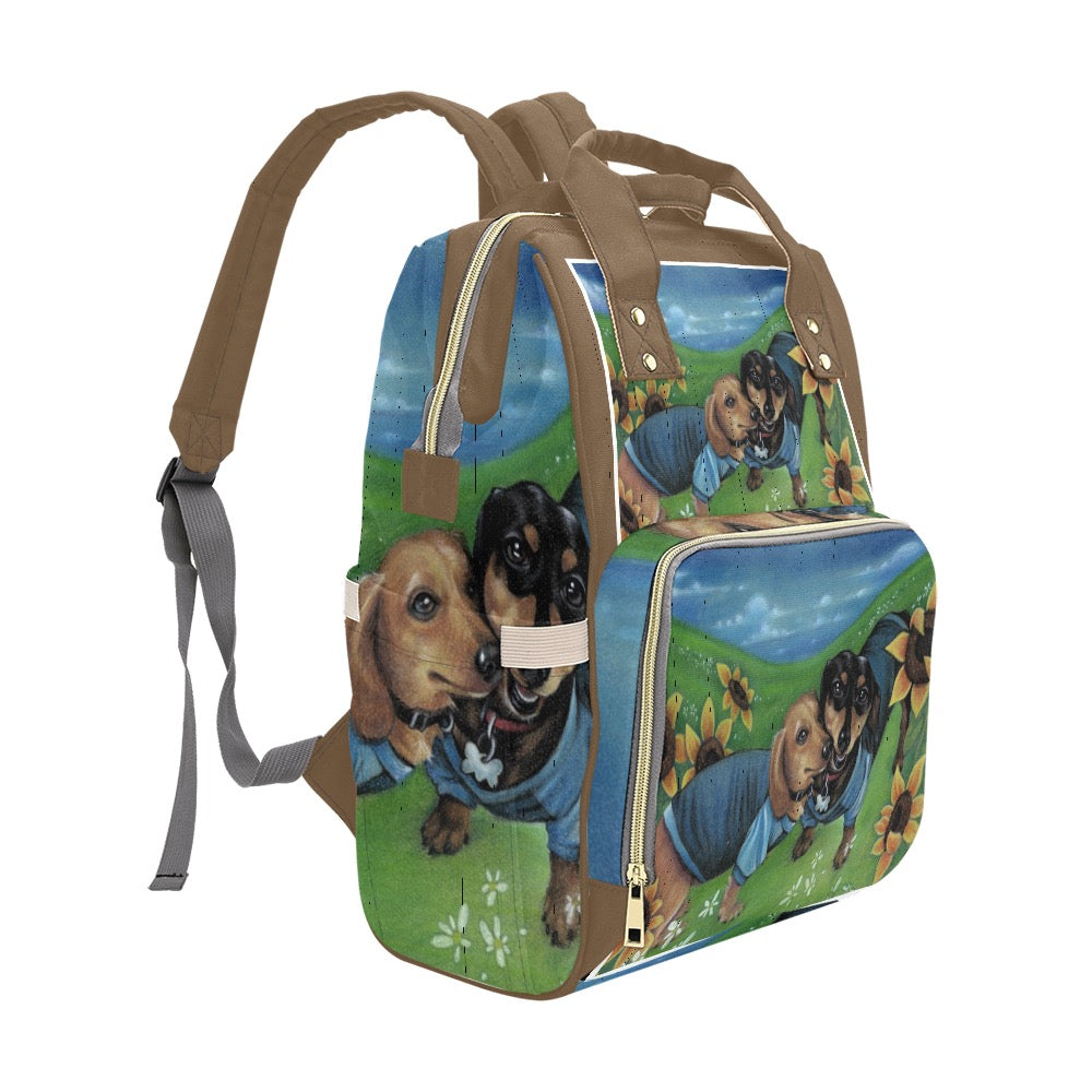 Playful Daschund Multi-Function Diaper Backpack/Diaper Bag (Model 1688)