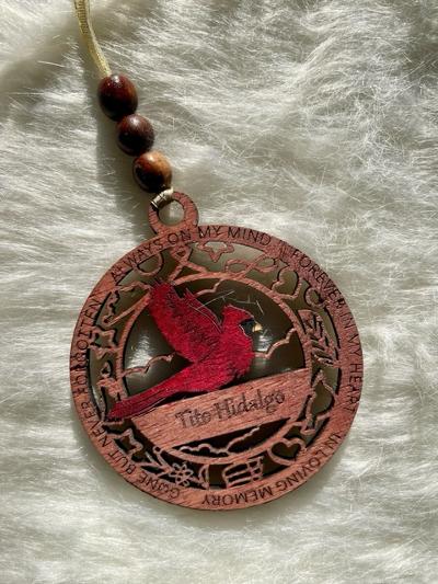 Personalized wood memorial ornament. Stained and Painted.