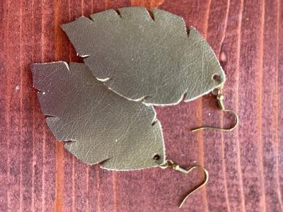 Gold Colored Faux Leather Leaf Earrings