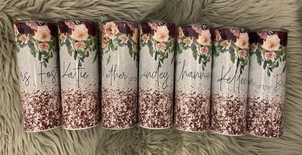 Floral Rose Gold Glitter Bridal Personalized Tumbler