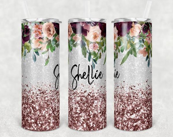 Floral Rose Gold Glitter Bridal Personalized Tumbler