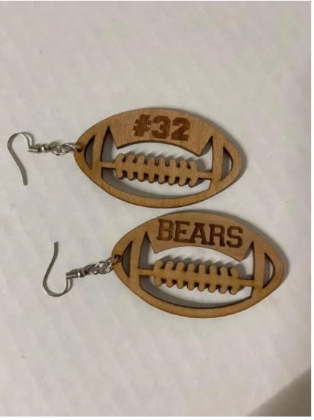 Wood Cheerleader or Football cutout/engraved earrings. 2 styles.