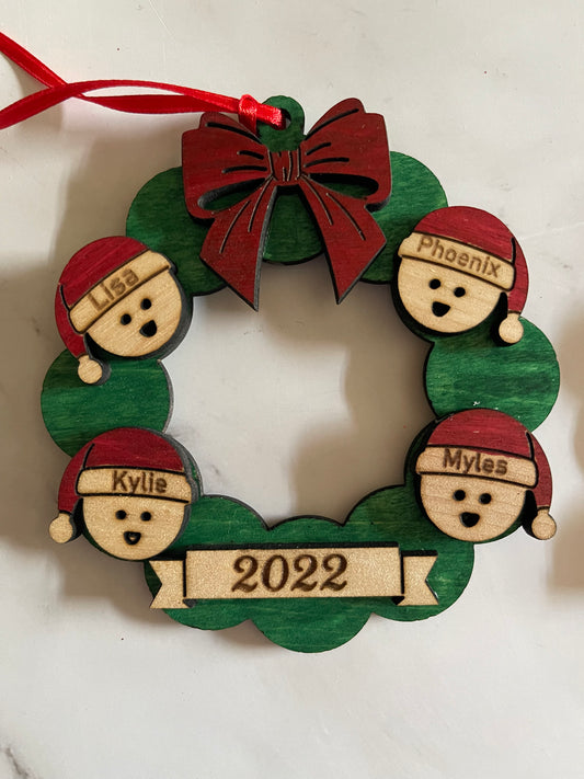 Personalized wood wreath or window ornament